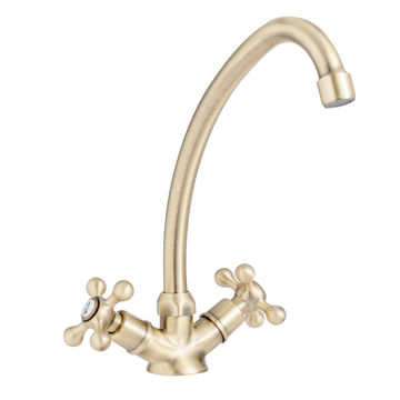 Delinia Mauna Twin Lever Kitchen Mixer Tap Brass H26Cm Spout Reach 27Cm