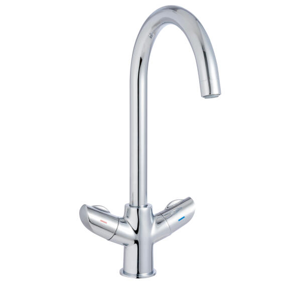 Delinia Kitchen Sink Mixer Tap Clara Twin Lever Chrome H35.8Cm Spout Reach 27Cm