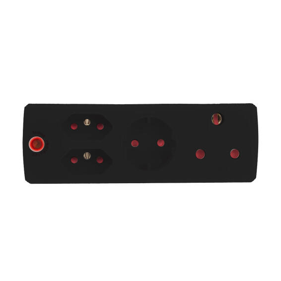 1xschuko 1x3pin 2x2pin Surge Adapt Blk
