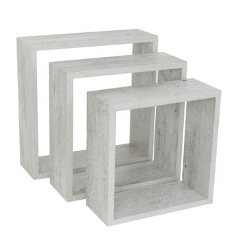 Cubed Shelves With Round Corners Set Of 3 White D10cm W20cm, 24cm And 28cm