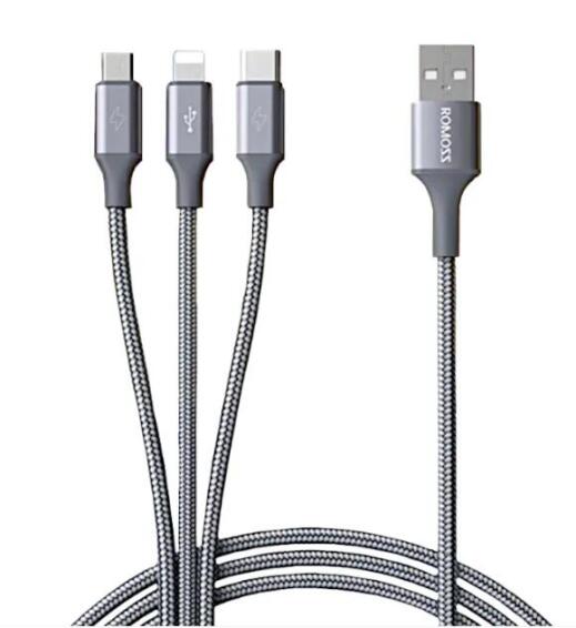 Romoss 3 in Lightning Charger with Micro USB and Type C to USB Cable Space Grey 1M 