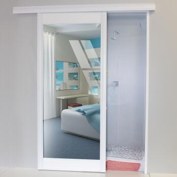 Interior Sliding Door kit with sliding mechanism MDF/Glass 2 Sided Mirror with White Frame-w890xh2050mm