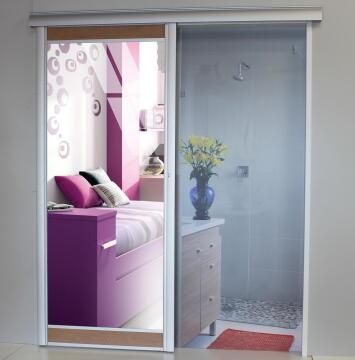 Interior Sliding Door kit with sliding mechanism MDF/Glass 2 Sided Mirror with Memphis Cherry Royale Frame-w890xh2050mm