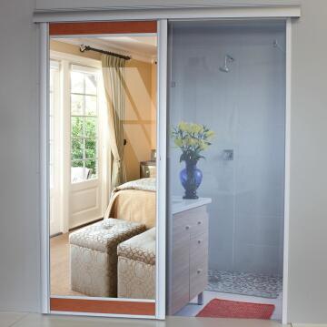 Interior Sliding Door kit with sliding mechanism MDF/Glass 2 Sided Mirror with Cherry Royale Frame-w890xh2050mm