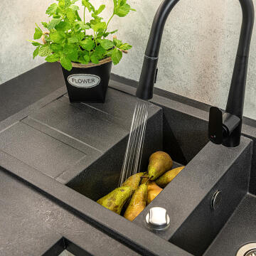 Laveo Kitchen Sink Barbados Black Drop In 1,5 Bowl Single Drainer L116Xw50Xd17Cm
