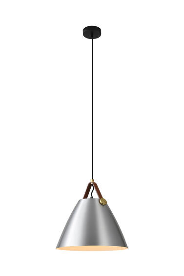 K Light Large Leather And Iron Cone Metal Pendant Lighting Silver