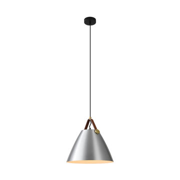 K Light Large Leather And Iron Cone Metal Pendant Lighting Silver
