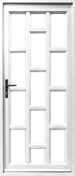 Entry Door Aluminium with Frame (prehung) Staggered White Clear Toughened Glass Left Hand Opening-Open in-w890xh2090mm