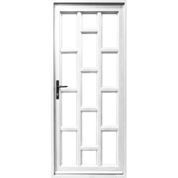 Entry Door Aluminium with Frame (prehung) Staggered White Clear Toughened Glass Left Hand Opening-Open in-w890xh2090mm