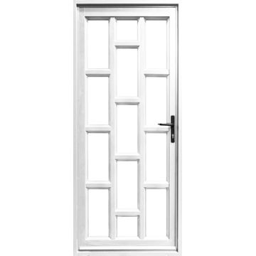 Entry Door Aluminium with Frame (prehung) Staggered White Clear Toughened Glass Right Hand Opening-Open in-w890xh2090mm