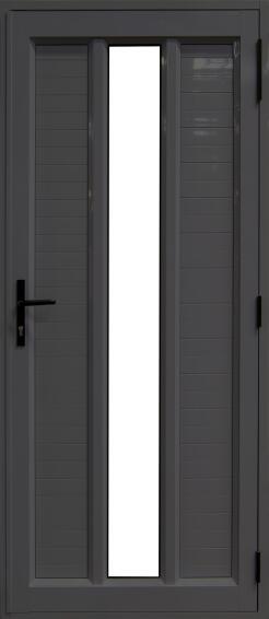Entry Door Aluminium with Frame (prehung) 3 Vertical Panes Cladding&Glass Charcoal Clear Toughened Glass Left Hand Opening-Open in-w890xh2090mm