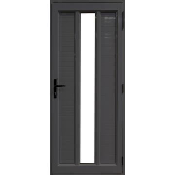 Entry Door Aluminium with Frame (prehung) 3 Vertical Panes Cladding&Glass Charcoal Clear Toughened Glass Left Hand Opening-Open in-w890xh2090mm