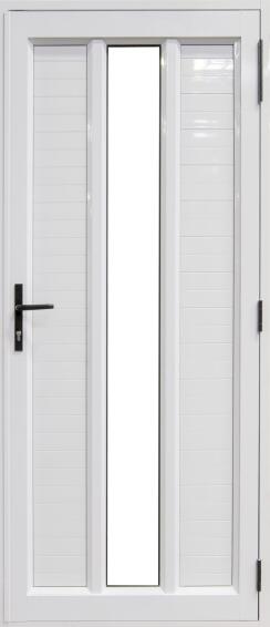 Entry Door Aluminium with Frame (prehung) 3 Vertical Panes Cladding&Glass White Clear Toughened Glass Left Hand Opening-Open in-w890xh2090mm