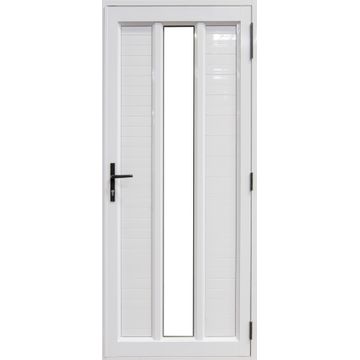 Entry Door Aluminium with Frame (prehung) 3 Vertical Panes Cladding&Glass White Clear Toughened Glass Left Hand Opening-Open in-w890xh2090mm
