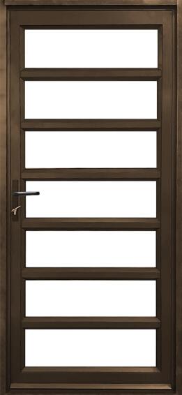 Entry Door Aluminium with Frame (prehung) 7 Horizontal Pane Bronze Clear Toughened Glass Left Hand Opening-Open in-w890xh2090mm