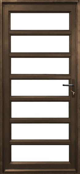 Entry Door Aluminium with Frame (prehung) 7 Horizontal Pane Bronze Clear Toughened Glass Right Hand Opening-Open in-w890xh2090mm