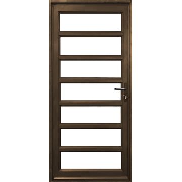 Entry Door Aluminium with Frame (prehung) 7 Horizontal Pane Bronze Clear Toughened Glass Right Hand Opening-Open in-w890xh2090mm