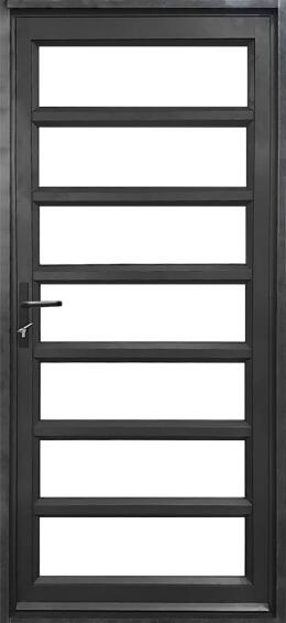 Entry Door Aluminium with Frame (prehung) 7 Horizontal Pane Charcoal Clear Toughened Glass Left Hand Opening-Open out-w890xh2090mm