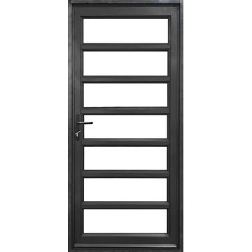 Entry Door Aluminium with Frame (prehung) 7 Horizontal Pane Charcoal Clear Toughened Glass Left Hand Opening-Open out-w890xh2090mm