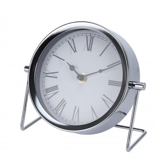 DESK CLOCK ROMAN NUM SILVER 16CM