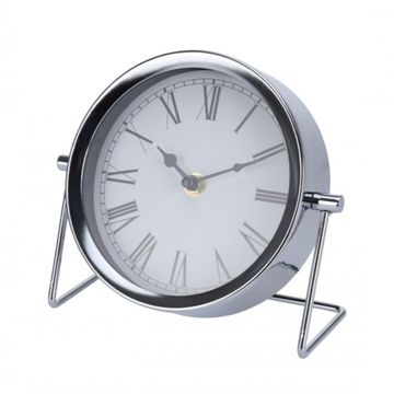 DESK CLOCK ROMAN NUM SILVER 16CM