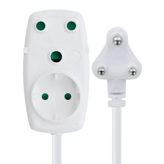 Switched Light Duty Extension Cord 5M - White 1 X 16A Socket +1 X Schuko Socket.