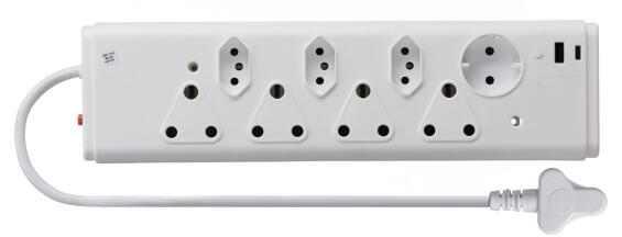8Way Mplug 4x16A 3xEuro 1xSchuko USB Wht