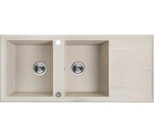 Laveo Kitchen Sink Megalo Beige Drop In Double Bowl Single Drainer L116X50Xd17Cm