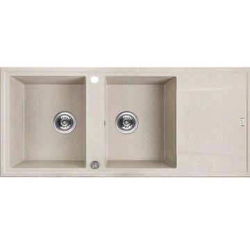 Laveo Kitchen Sink Megalo Beige Drop In Double Bowl Single Drainer L116X50Xd17Cm