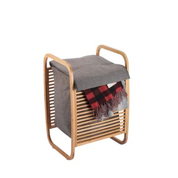 Bamboo Frame With Grey Laundry Basket W39.4cmxD34.6cmxH60.9cm