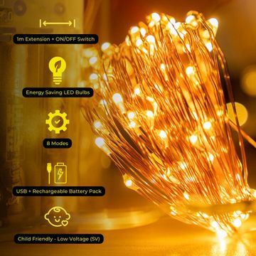 Litehouse 10m 100 LED Copper Wire Fairy Lights - Warm White (3AA)