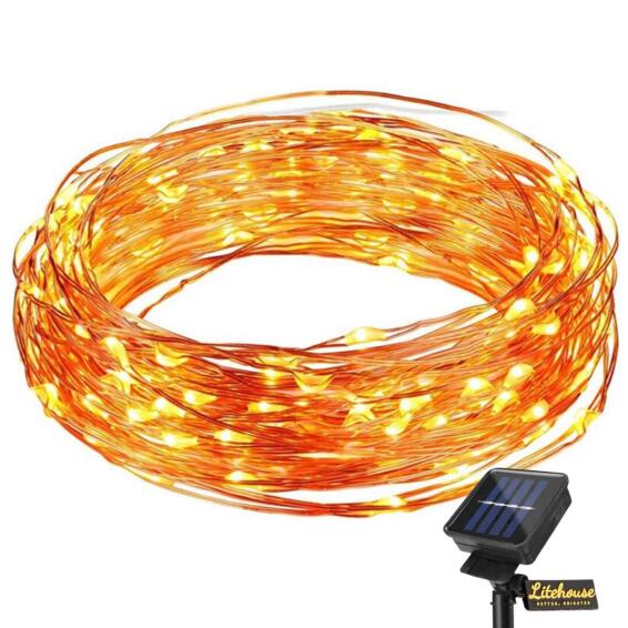 Litehouse 20m Solar 200 LED Copper Wire Fairy Lights - Warm White