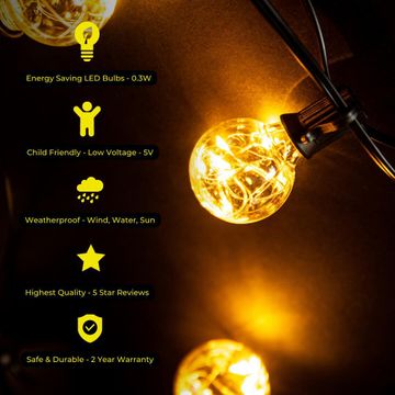 Litehouse 10m LED Wired Bulb String Lights - Low Voltage - 25 Bulbs