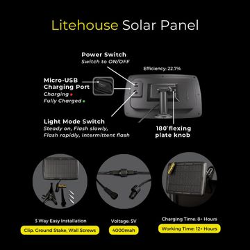 Litehouse 5m Solar LED Outdoor Classic Bulb String Lights - 16 Bulbs