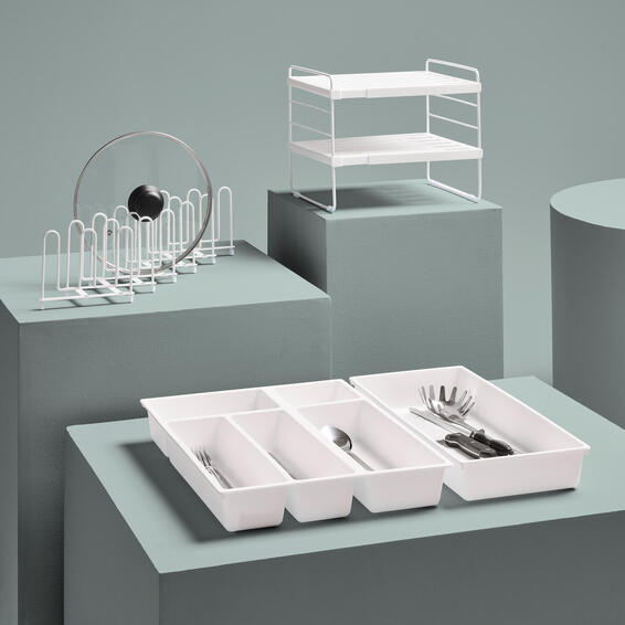Delinia Cutlery Tray White Plastic W34.2 X D44 X H6.2Cm With Side Tray W20 X D44 X H6.2Cm