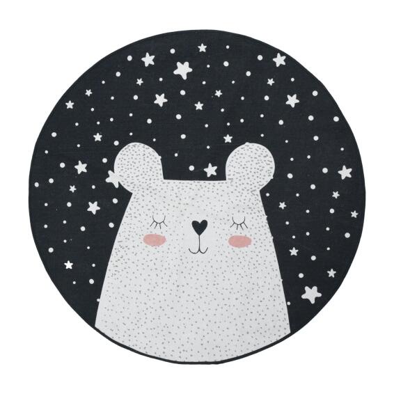 RUG ROUND COTTON BEAR BLK - 120CM