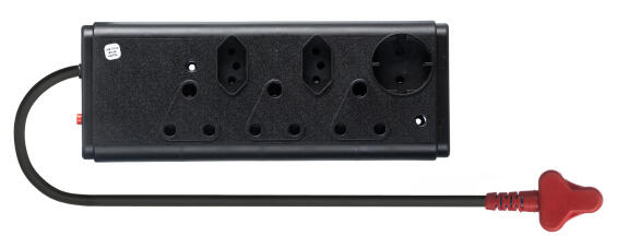 6Way Mplug 3x16A 2xEuro 1xSchuko Sur Blk