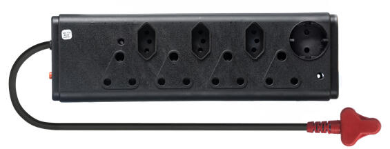 8Way M/plug 4x16A 3xEuro 1xSchuko Sur Bk