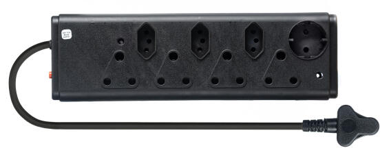 8 Way M/plug 4x16A 3xEuro 1xSchuko Blk
