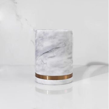 Fine Living Alabaster Canister Brass And White 10Cm