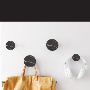 Round hooks set of 4 black marble