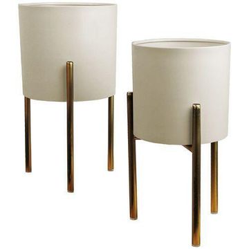 FLOWER POT ON METAL STAND WHITE 2 PIECE