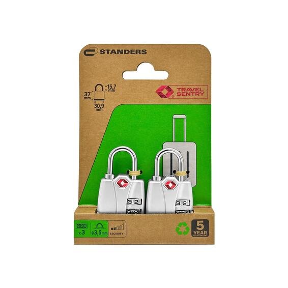 STANDERS TSA COMBINATION PADLOCK 30MM 2PK