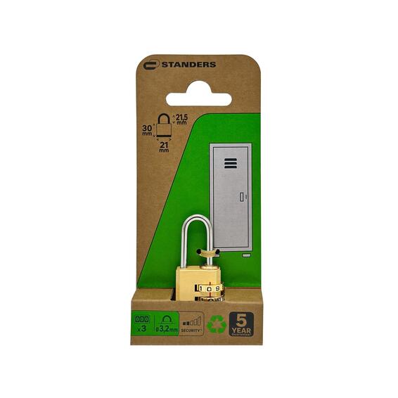 STANDERS BRASS COMBINATION PADLOCK 20MM
