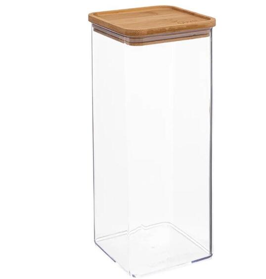 Kitchen Square Storage Canister Glass With Bamboo Lid 2 Liters