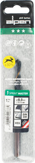 HSS sprint master 8.0mm X1 sleeved DIN338 alpen drill bit