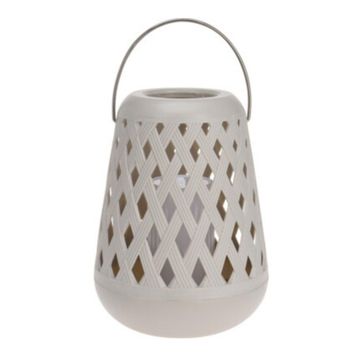 Lantern with Battery Operated Flaming Candle - Sand