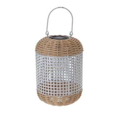 Portable solar lantern with rattan white - 18x26cm