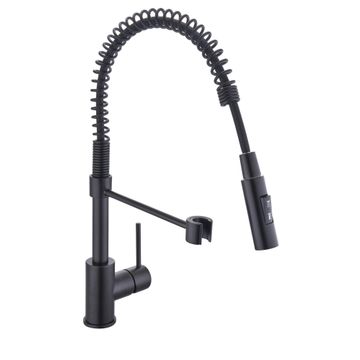 Delinia Tomas Spring Neck Kitchen Sink Mixer Tap Black H46Cm Spout Reach 27Cm