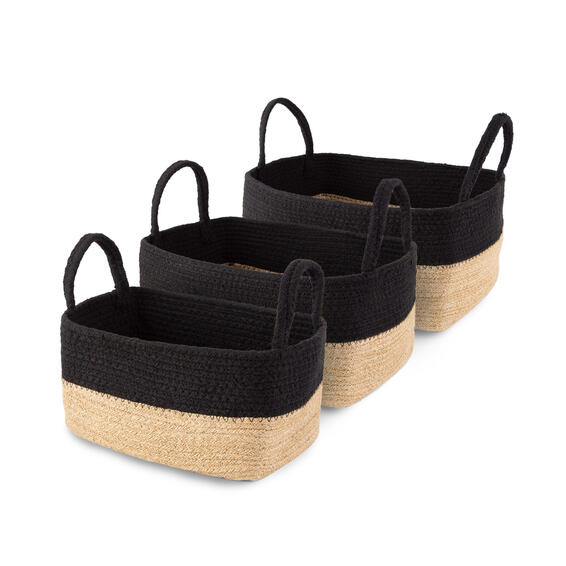 Storage basket black and natural 3 pack